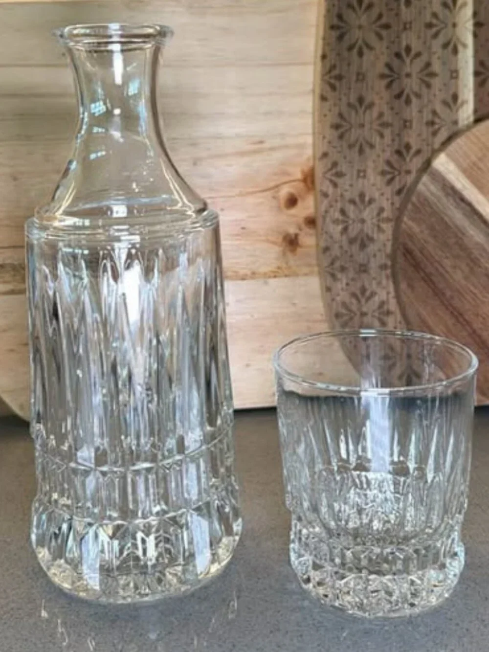 Vintage Cut Glass Bedside Water Carafe and Tumbler Set